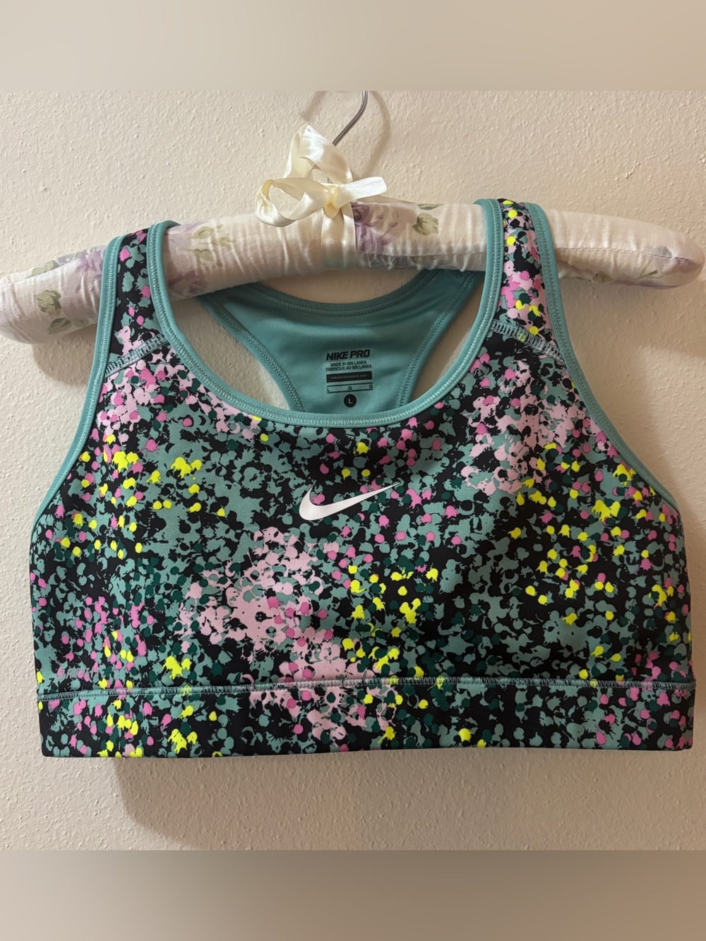 Nike Pro Light Teal Multicolored Racerback Sports Bra